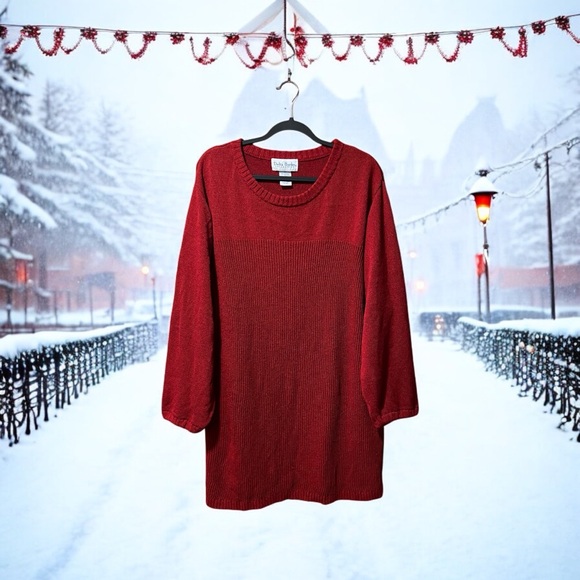 Delta Burke Collection Red Ribbed Knit Tunic Sweater - Picture 14 of 14